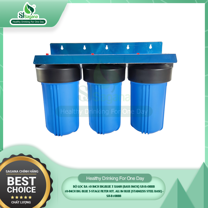 10-inch Big Blue 3-stage filter kit, all in blue (stainless steel base) - SJI-B10BBB