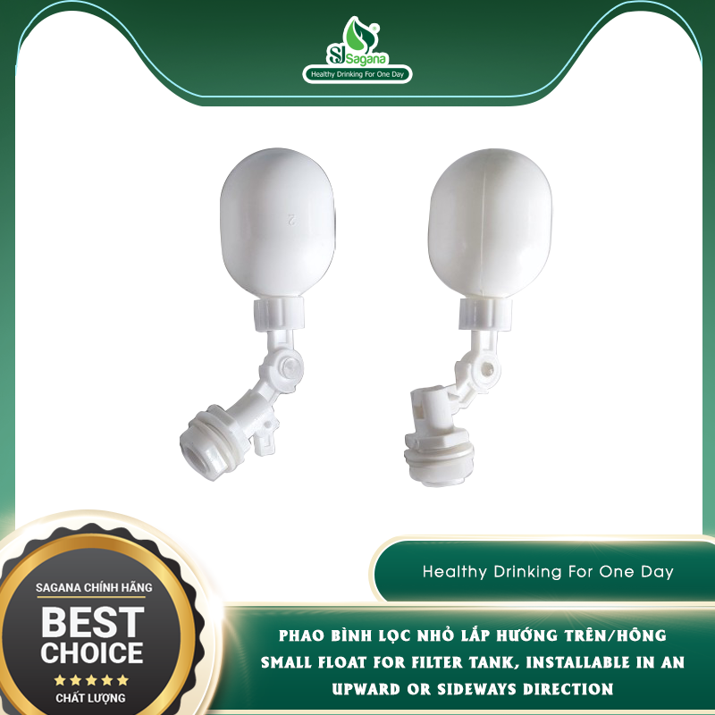 Small float for filter tank, installable in an upward or sideways direction
